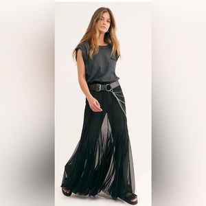 Free people black godet girl maxi mesh slip skirt XS NWT
